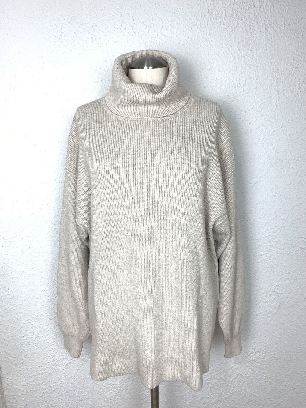 Free People Oatmeal Heather Sweater Turtleneck Oversized Knit Long Sleeve Size S